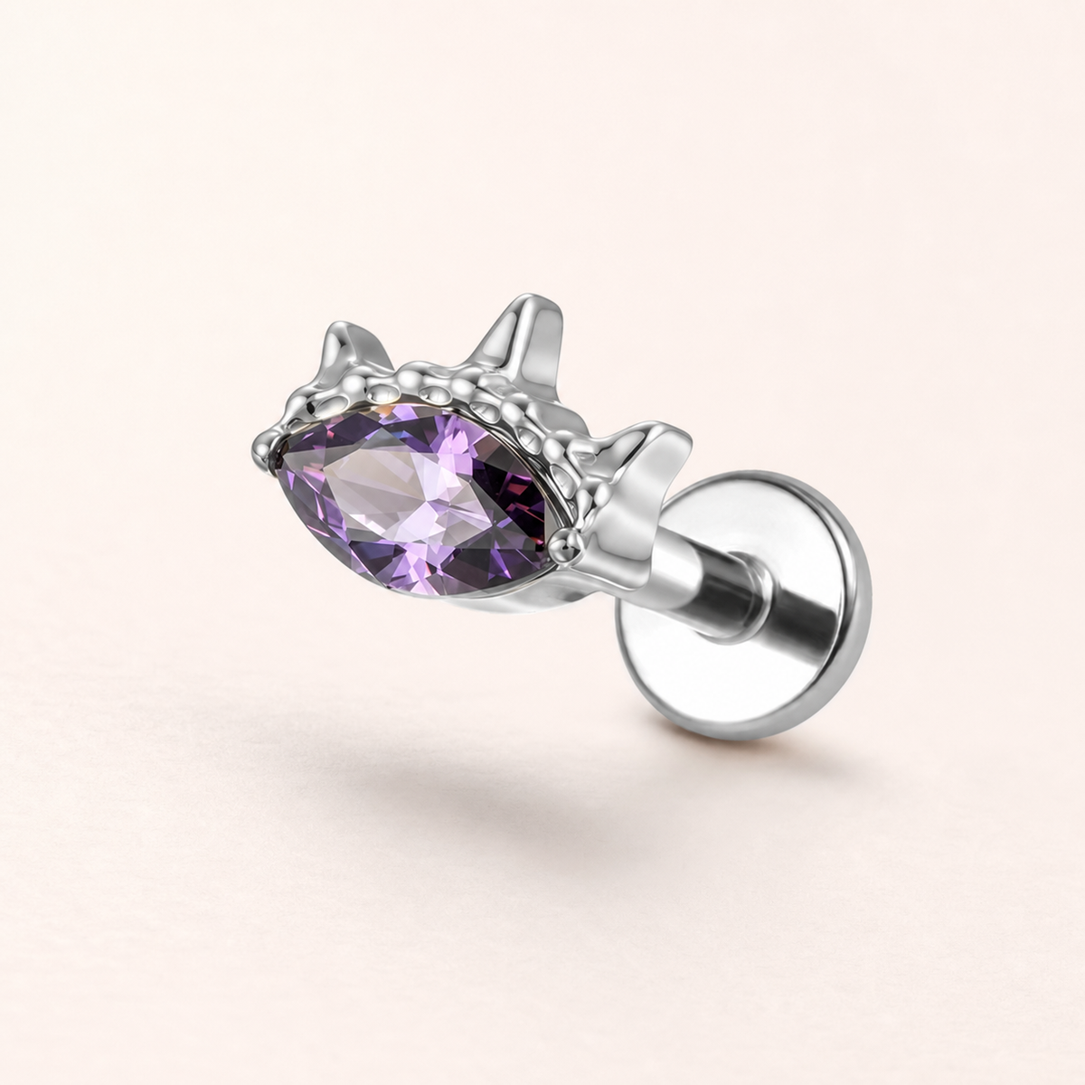 Purple ASTM F136 Titanium Flat Back - Silver, Threadless, 16G, 1.2 x 6 mm — primary product image (P-FB-0184-S01)