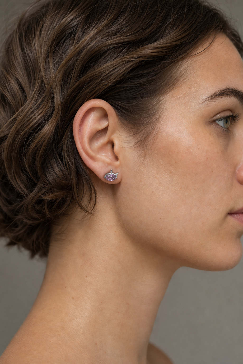Purple ASTM F136 Titanium Flat Back - Silver, Threadless, 16G, 1.2 x 6 mm — wearing view one (P-FB-0184-S01)