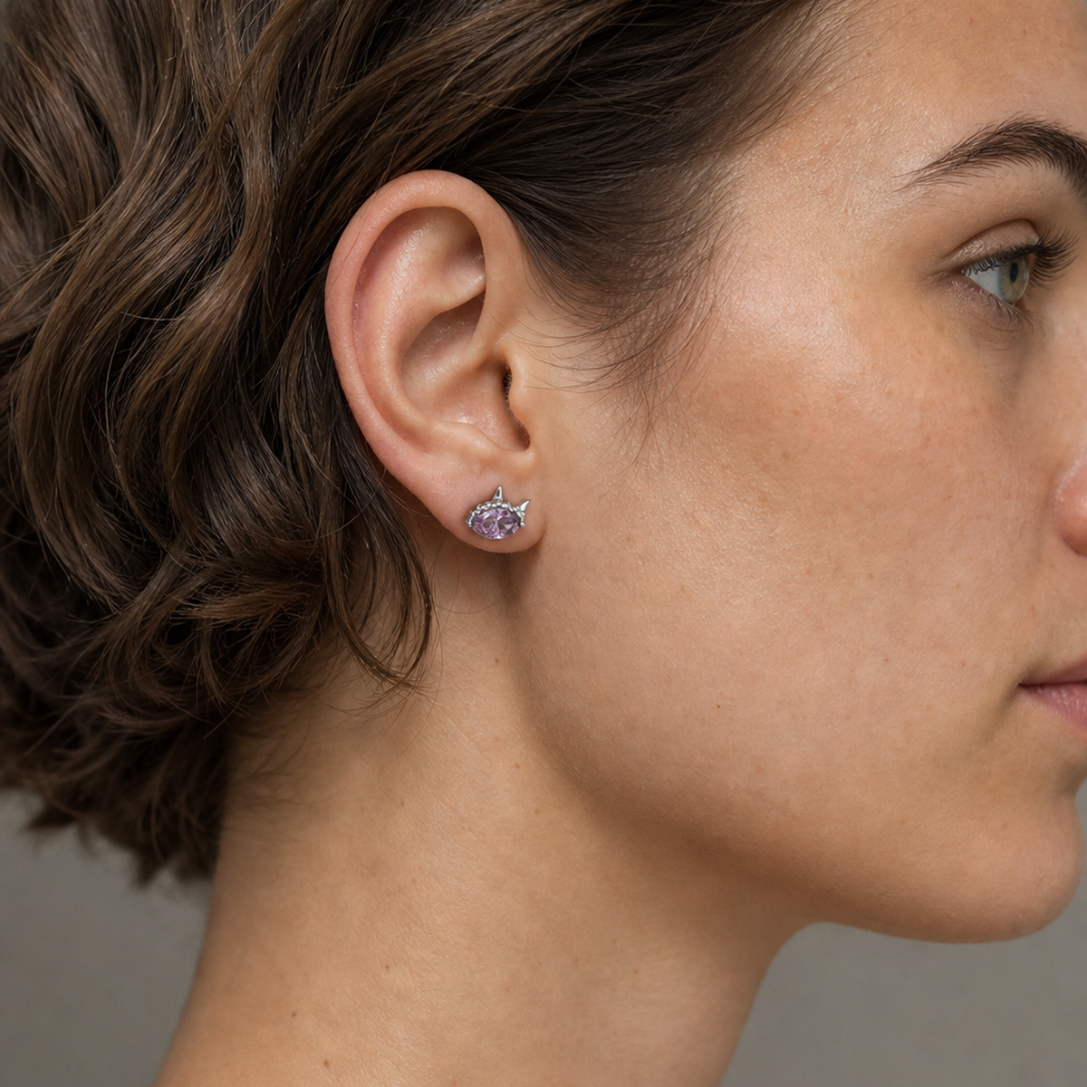 Purple ASTM F136 Titanium Flat Back - Silver, Threadless, 16G, 1.2 x 6 mm — wearing view two (P-FB-0184-S01)