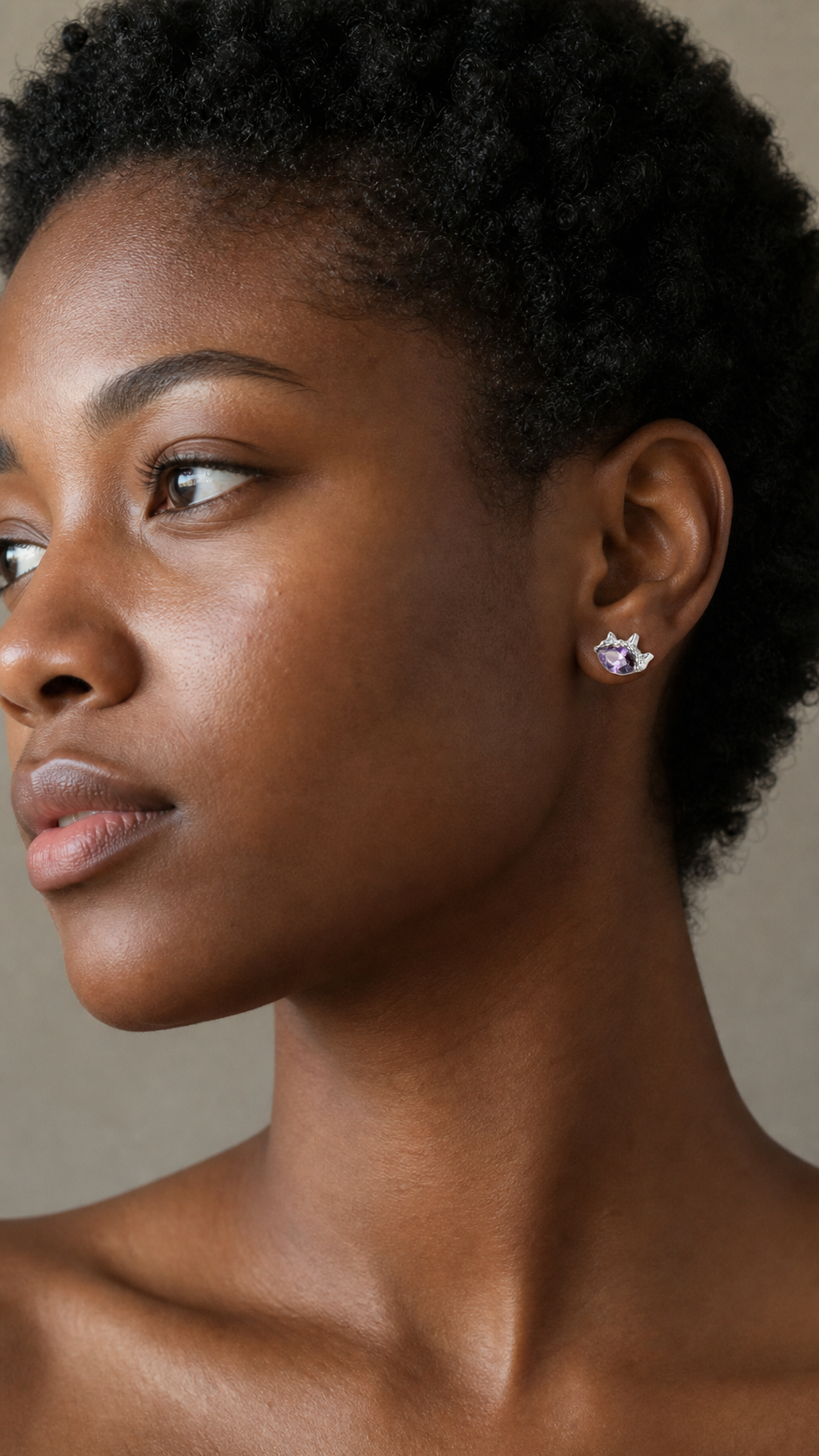 Purple ASTM F136 Titanium Flat Back - Silver, Threadless, 16G, 1.2 x 6 mm — wearing view two (P-FB-0184-S01)