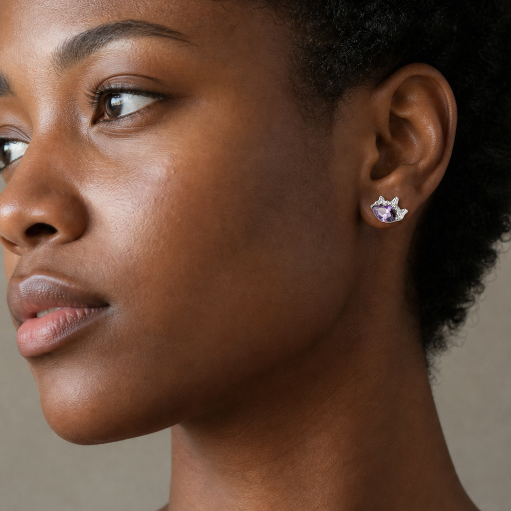 Purple ASTM F136 Titanium Flat Back - Silver, Threadless, 16G, 1.2 x 6 mm — wearing view three (P-FB-0184-S01)