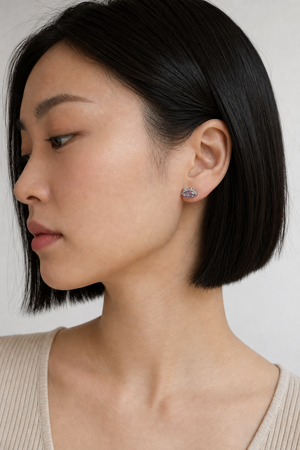 Purple ASTM F136 Titanium Flat Back - Silver, Threadless, 16G, 1.2 x 6 mm — wearing view three (P-FB-0184-S01)