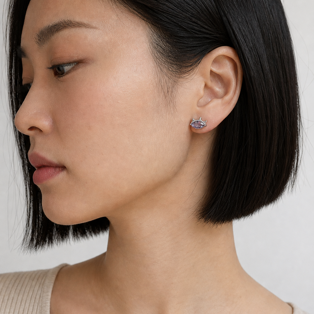 Purple ASTM F136 Titanium Flat Back - Silver, Threadless, 16G, 1.2 x 6 mm — wearing view four (P-FB-0184-S01)