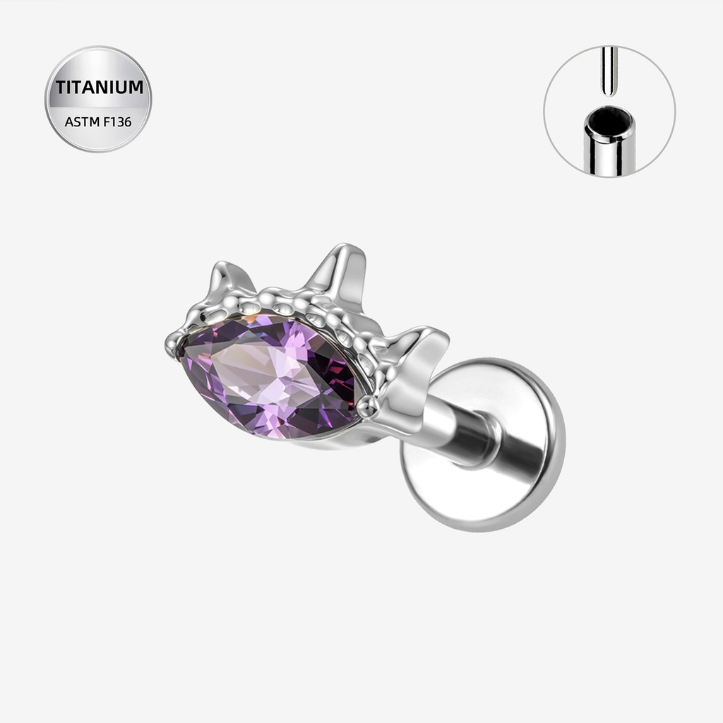 Purple ASTM F136 Titanium Flat Back - Silver, Threadless, 16G, 1.2 x 6 mm — product detail views (P-FB-0184-S01)