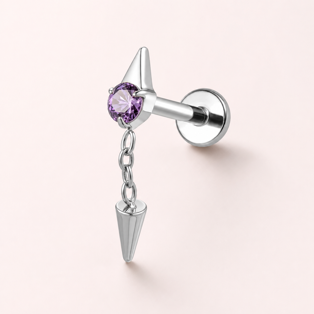 Purple ASTM F136 Titanium Flat Back - Silver, Threadless, 16G, 1.2 x 6 mm — primary product image (P-FB-0185-S01)