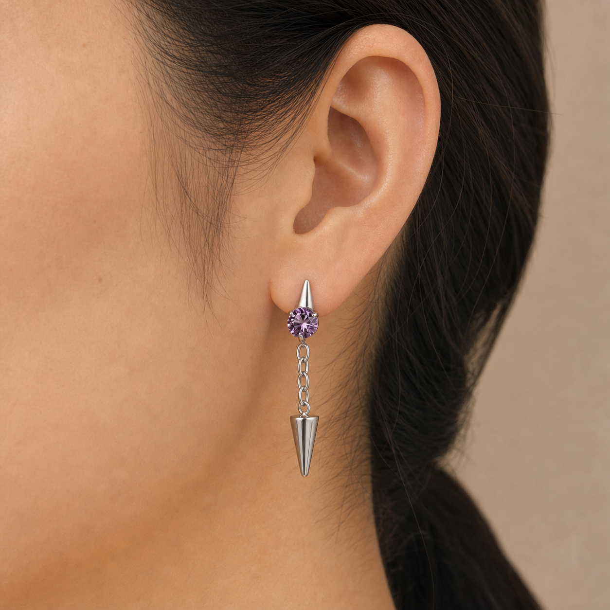 Purple ASTM F136 Titanium Flat Back - Silver, Threadless, 16G, 1.2 x 6 mm — wearing view four (P-FB-0185-S01)