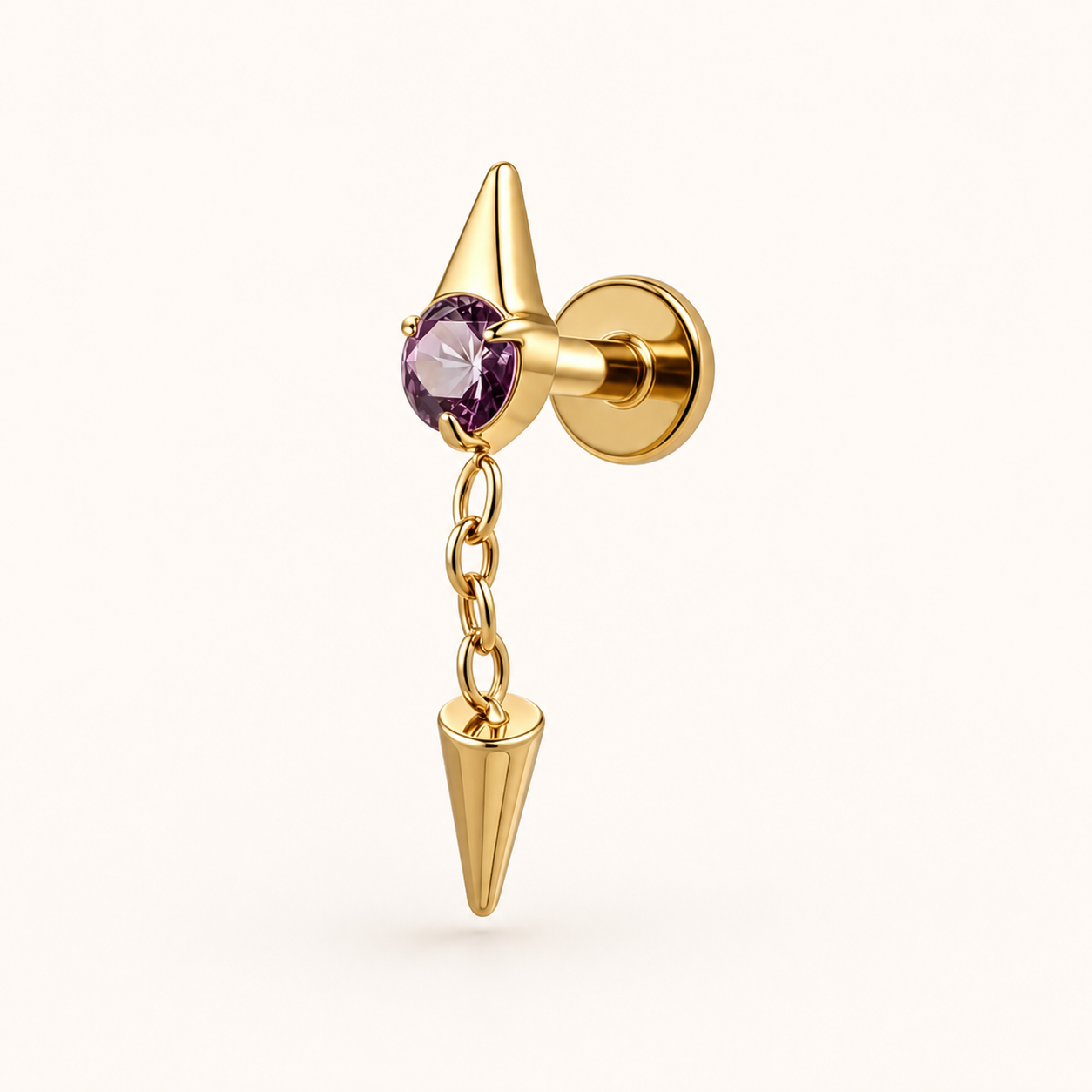Purple ASTM F136 Titanium Flat Back - Gold, Threadless, 16G, 1.2 x 8+3+4 mm — primary product image (P-FB-0186-G01)