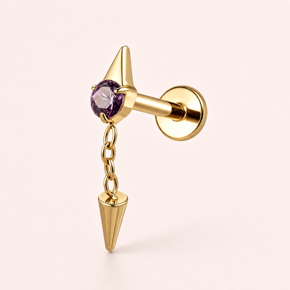 Purple ASTM F136 Titanium Flat Back - Gold, Threadless, 16G, 1.2 x 8+3+4 mm — primary product image (P-FB-0186-G01)