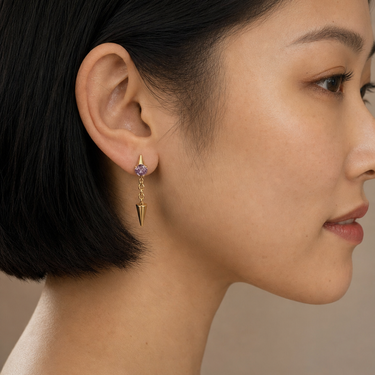 Purple ASTM F136 Titanium Flat Back - Gold, Threadless, 16G, 1.2 x 8+3+4 mm — wearing view four (P-FB-0186-G01)