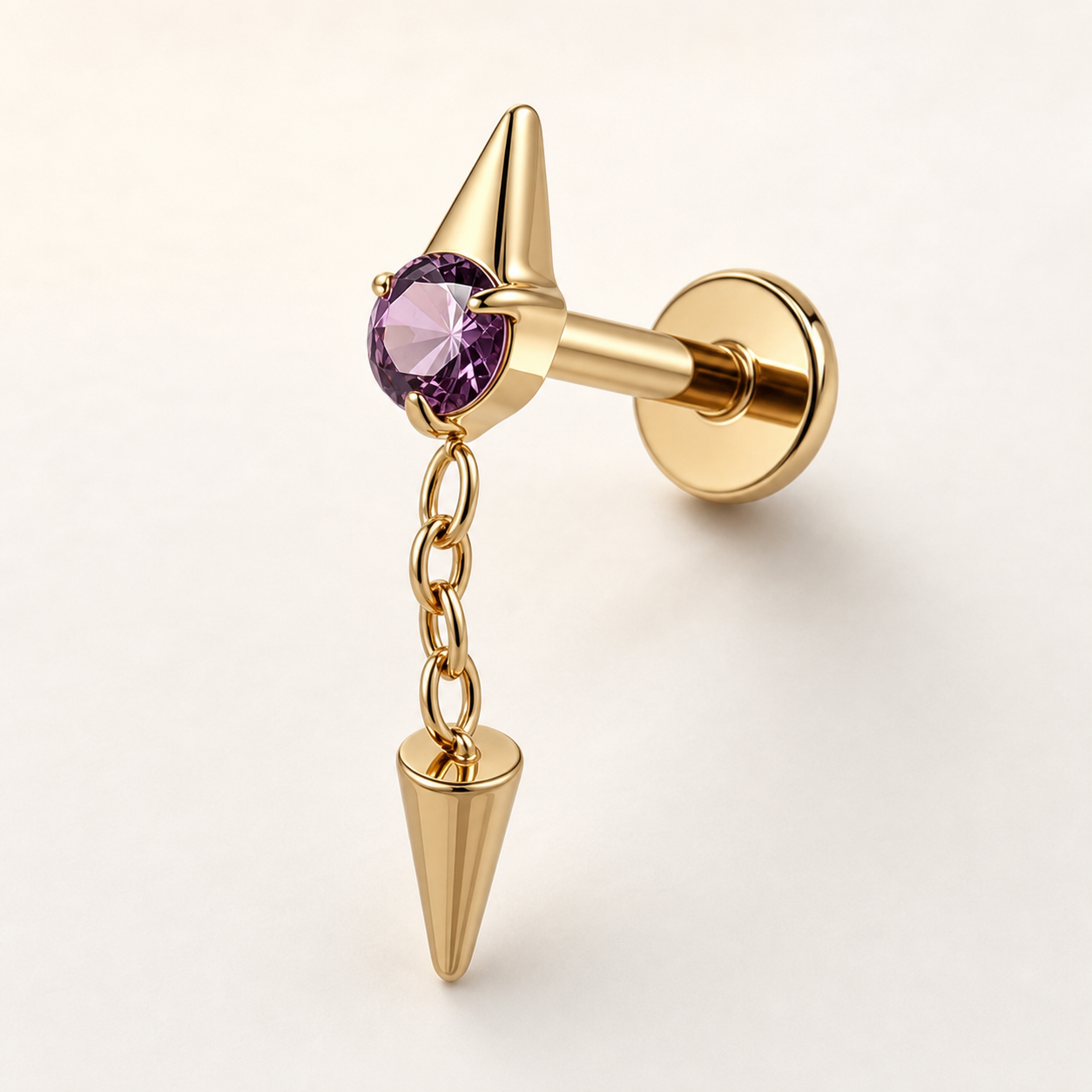 Purple ASTM F136 Titanium Flat Back - Gold, Threadless, 16G, 1.2 x 8+3+4 mm — product detail views (P-FB-0186-G01)