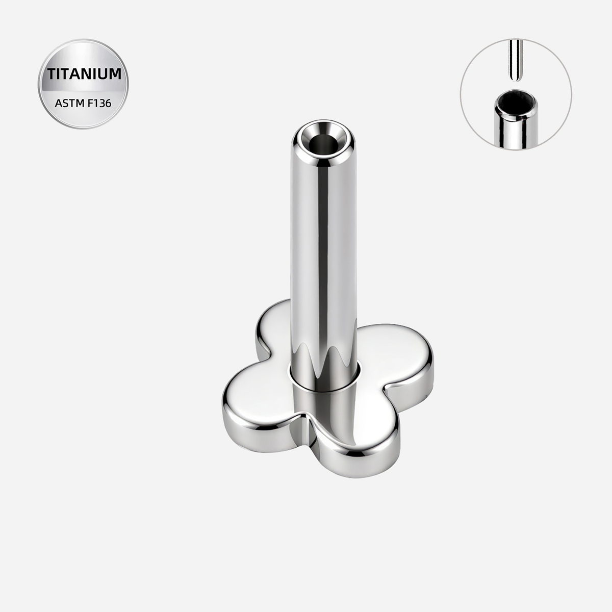 ASTM F136 Titanium Piercing Part - Silver, Threadless, 16G, 1.2 x 6+4 mm — product detail views (P-PT-0007-S01)