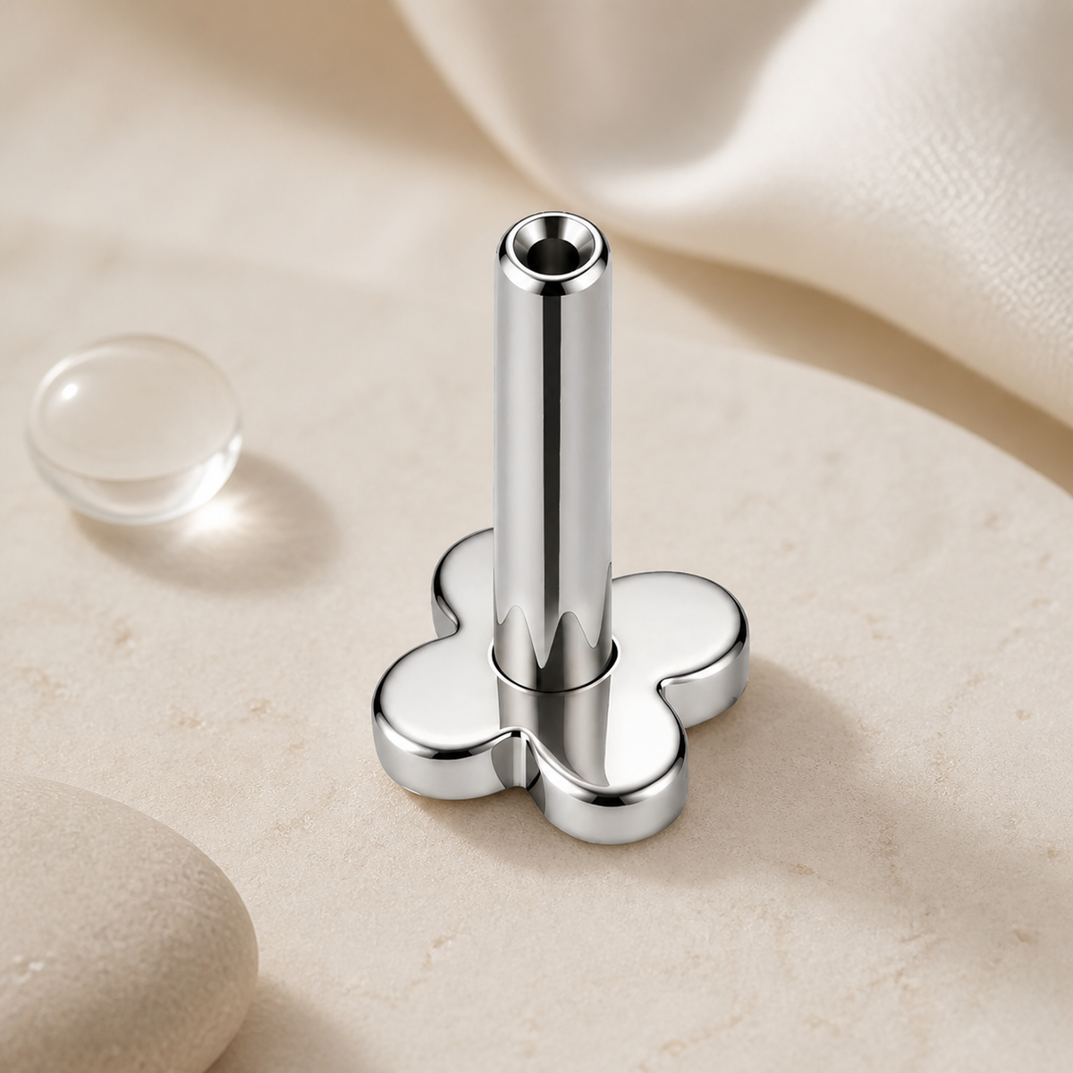 ASTM F136 Titanium Piercing Part - Silver, Threadless, 16G, 1.2 x 6+4 mm — styled flat lay (P-PT-0007-S01)