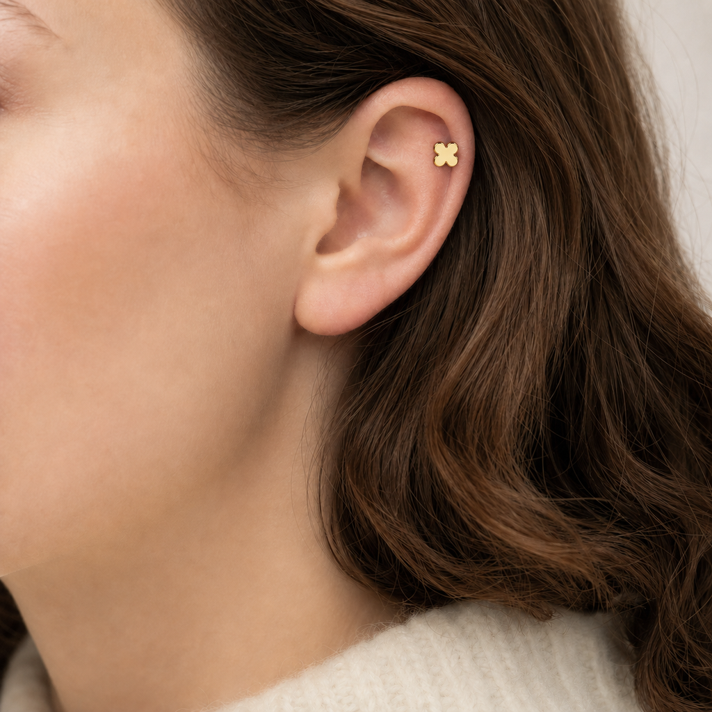 ASTM F136 Titanium Piercing Part - Gold, Threadless, 16G, 1.2 x 6+4 mm — wearing view one (P-PT-0008-G01)