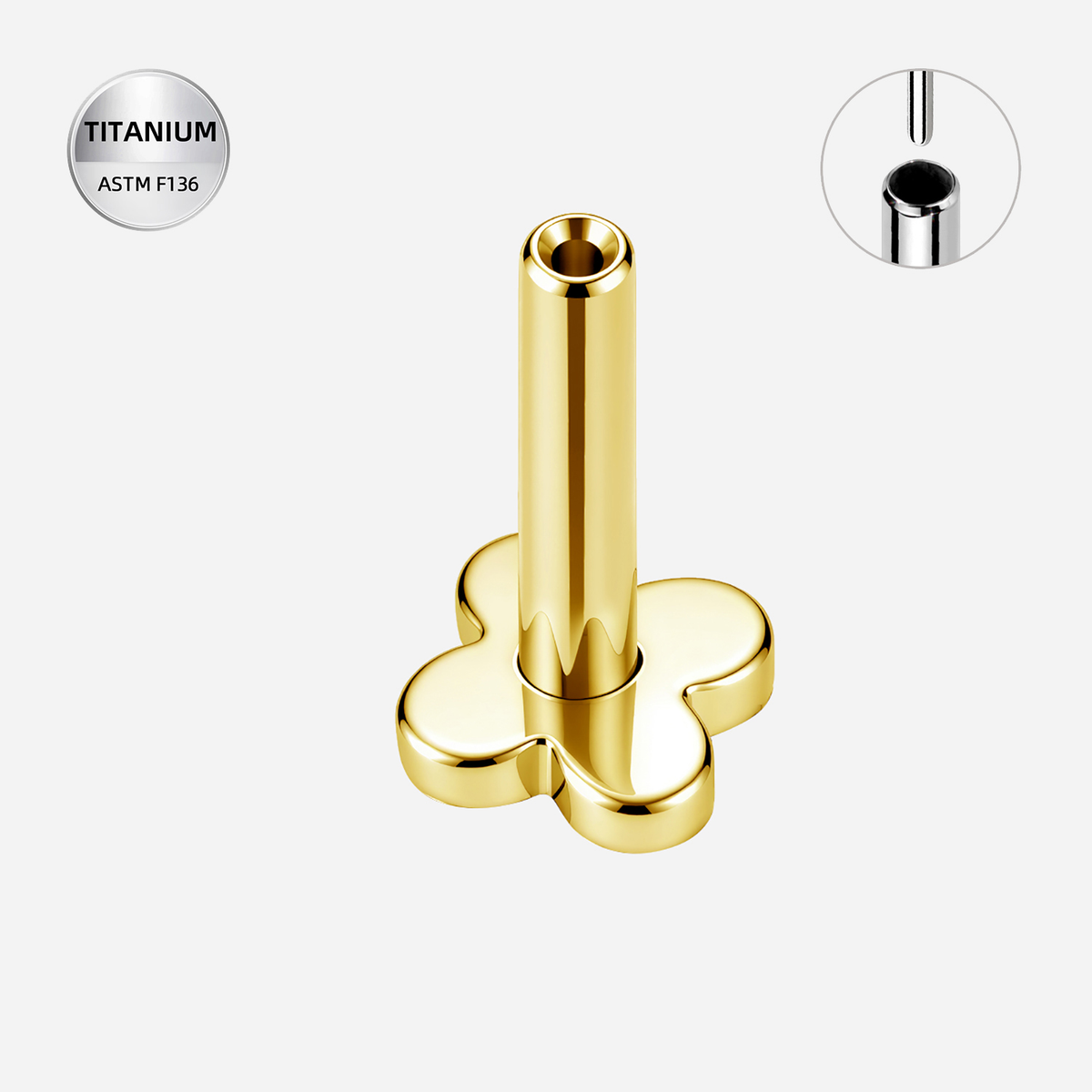 ASTM F136 Titanium Piercing Part - Gold, Threadless, 16G, 1.2 x 6+4 mm — product detail views (P-PT-0008-G01)