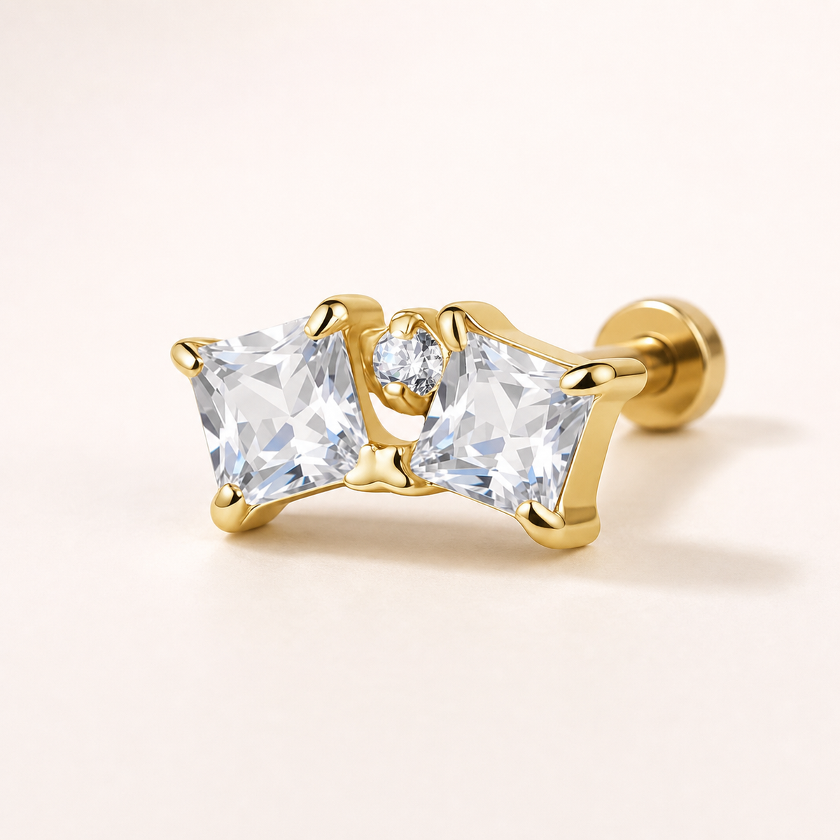 Clear CZ ASTM F136 Titanium Piercing Part - Gold, Internally Threaded, M0.9+7.0*3.8 mm — primary product image (P-PT-0009-G01)