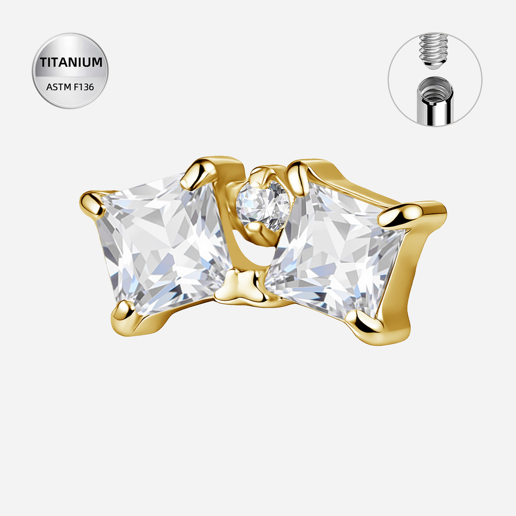 Clear CZ ASTM F136 Titanium Piercing Part - Gold, Internally Threaded, M0.9+7.0*3.8 mm — product detail views (P-PT-0009-G01)
