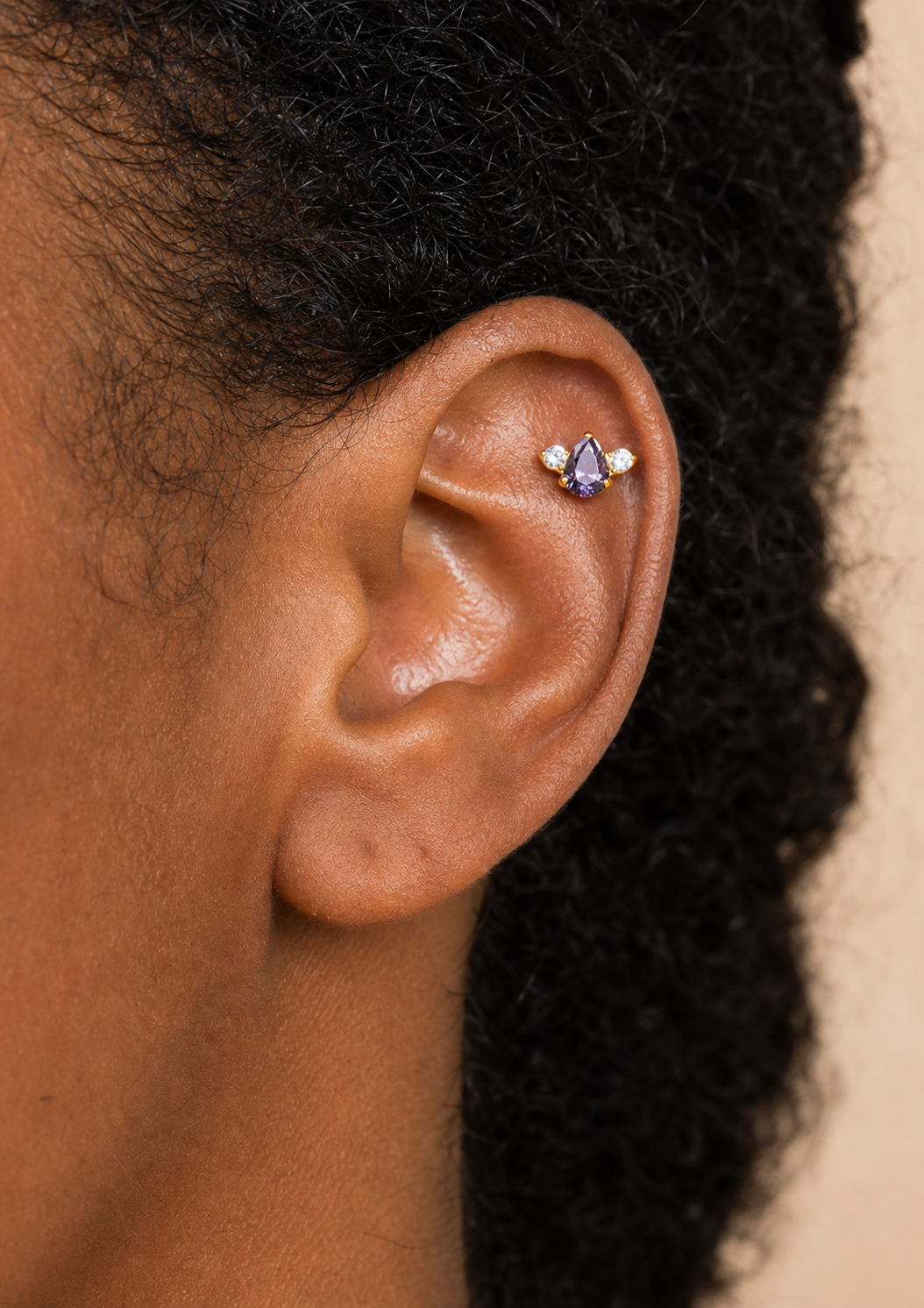Purple ASTM F136 Titanium Piercing Part - Gold, Threadless — wearing view two (P-PT-0010-G01)