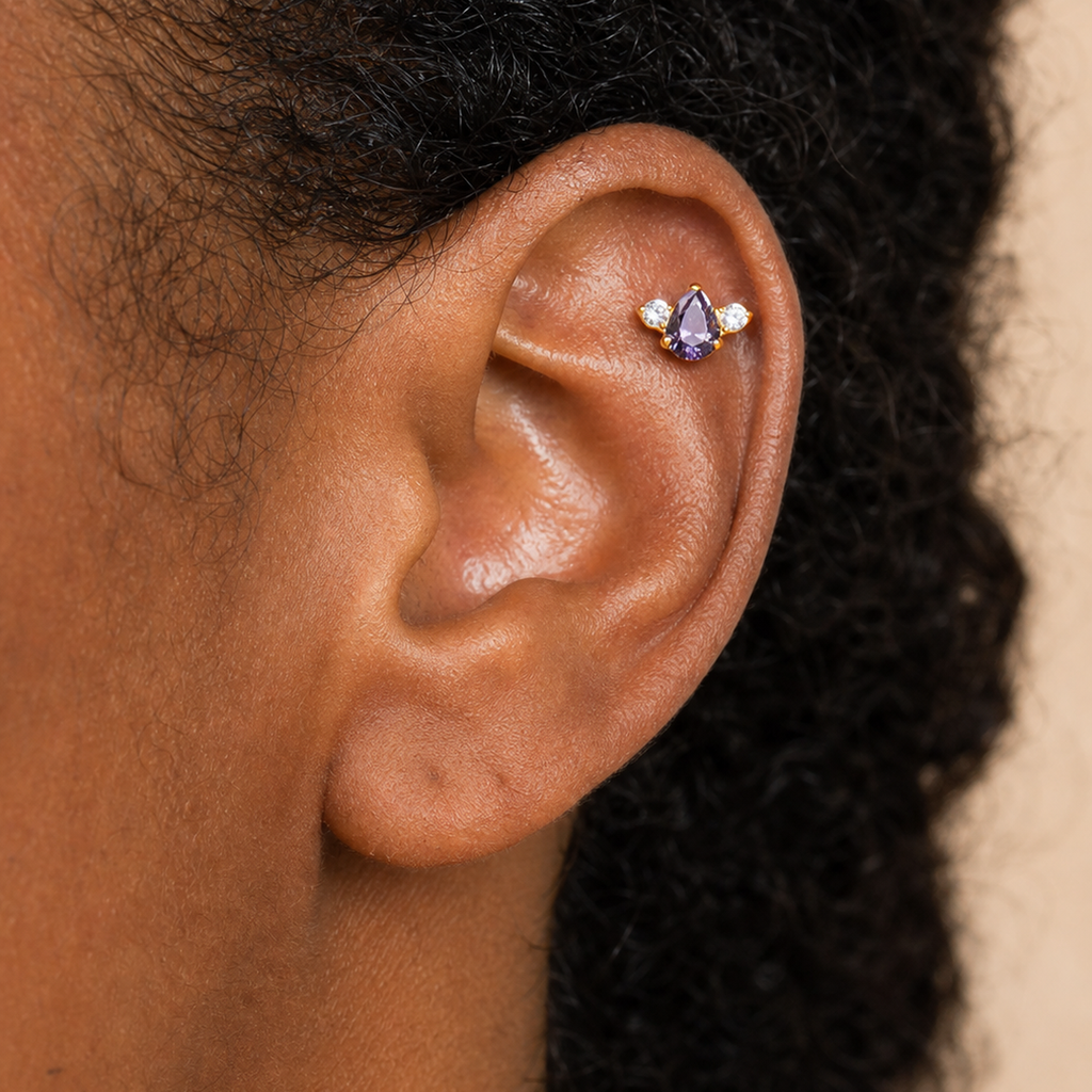 Purple ASTM F136 Titanium Piercing Part - Gold, Threadless — wearing view three (P-PT-0010-G01)