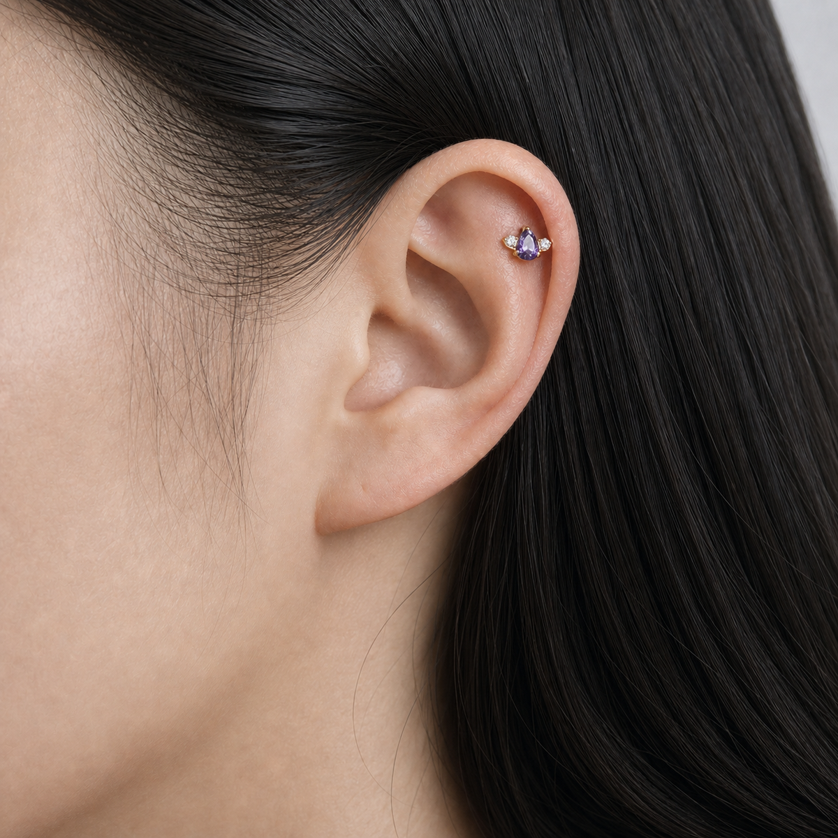 Purple ASTM F136 Titanium Piercing Part - Gold, Threadless — wearing view four (P-PT-0010-G01)