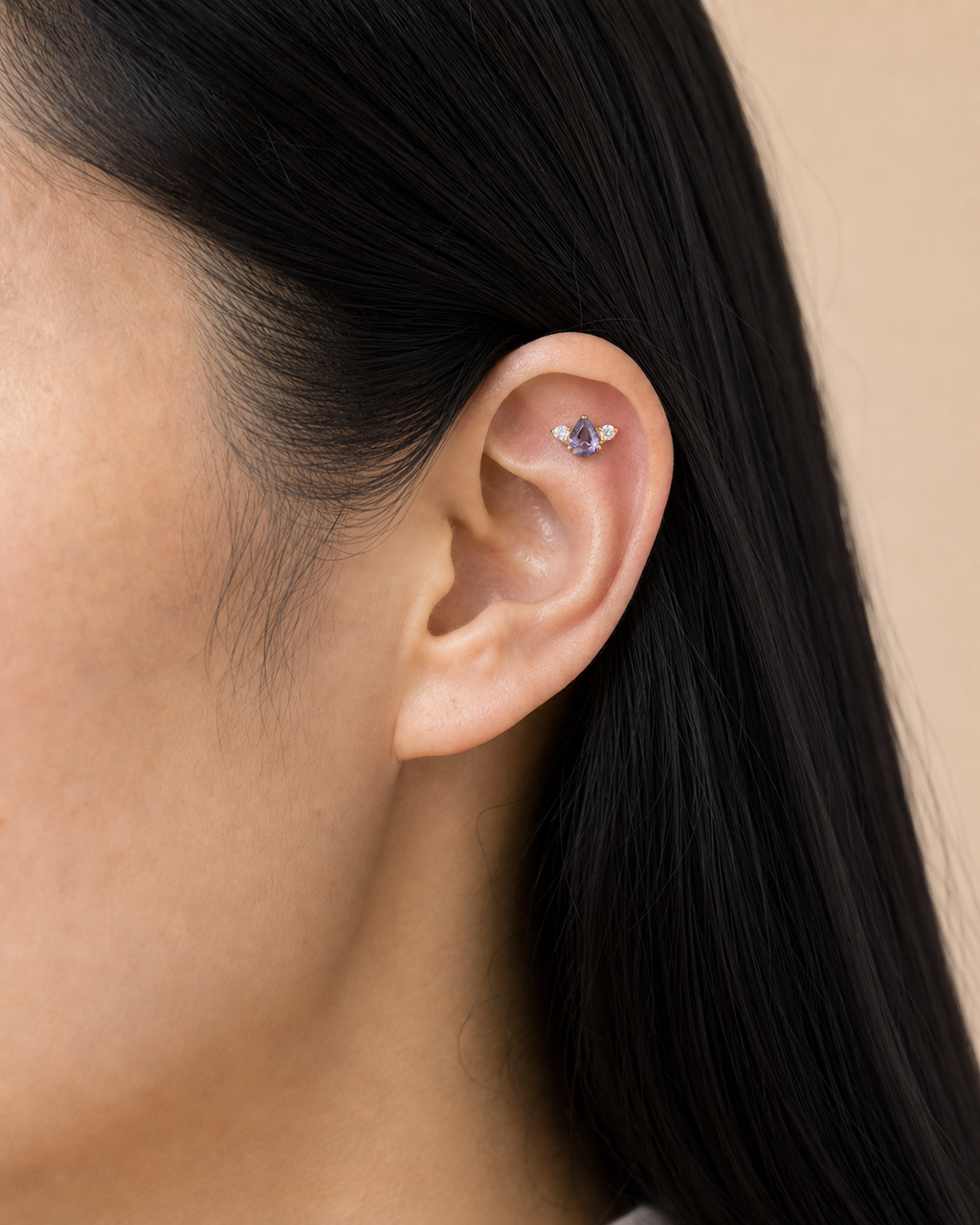 Purple ASTM F136 Titanium Piercing Part - Gold, Threadless — product detail views (P-PT-0010-G01)