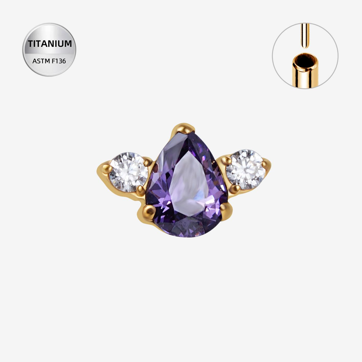 Purple ASTM F136 Titanium Piercing Part - Gold, Threadless — product detail views (P-PT-0010-G01)