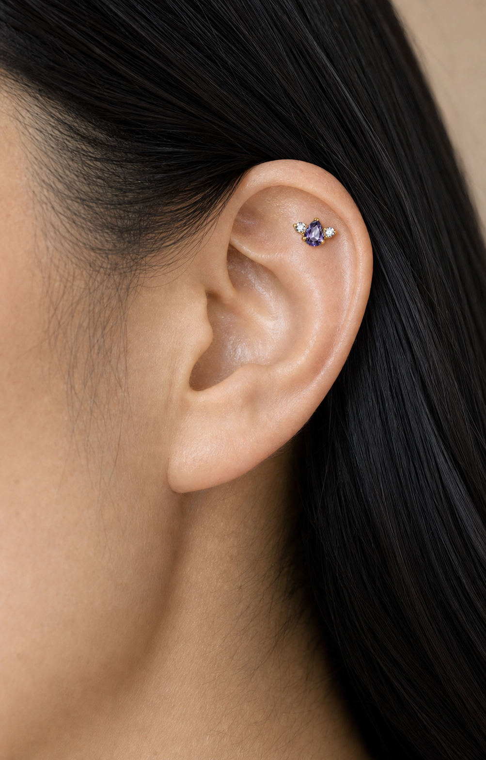 Purple ASTM F136 Titanium Piercing Part - Gold, Threadless — styled flat lay (P-PT-0010-G01)