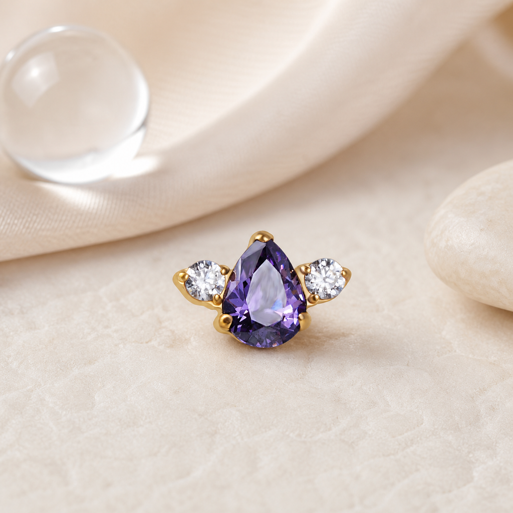Purple ASTM F136 Titanium Piercing Part - Gold, Threadless — styled flat lay (P-PT-0010-G01)