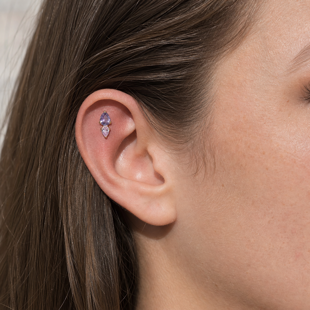 Purple ASTM F136 Titanium Piercing Part - Gold, Threadless — wearing view two (P-PT-0011-G01)