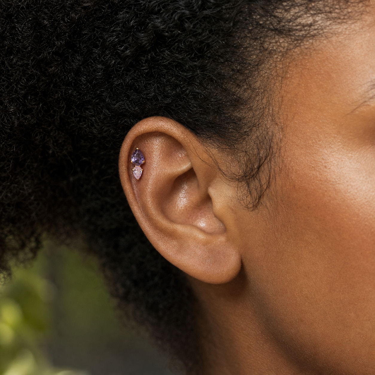 Purple ASTM F136 Titanium Piercing Part - Gold, Threadless — wearing view three (P-PT-0011-G01)