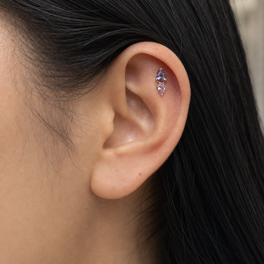 Purple ASTM F136 Titanium Piercing Part - Gold, Threadless — wearing view four (P-PT-0011-G01)
