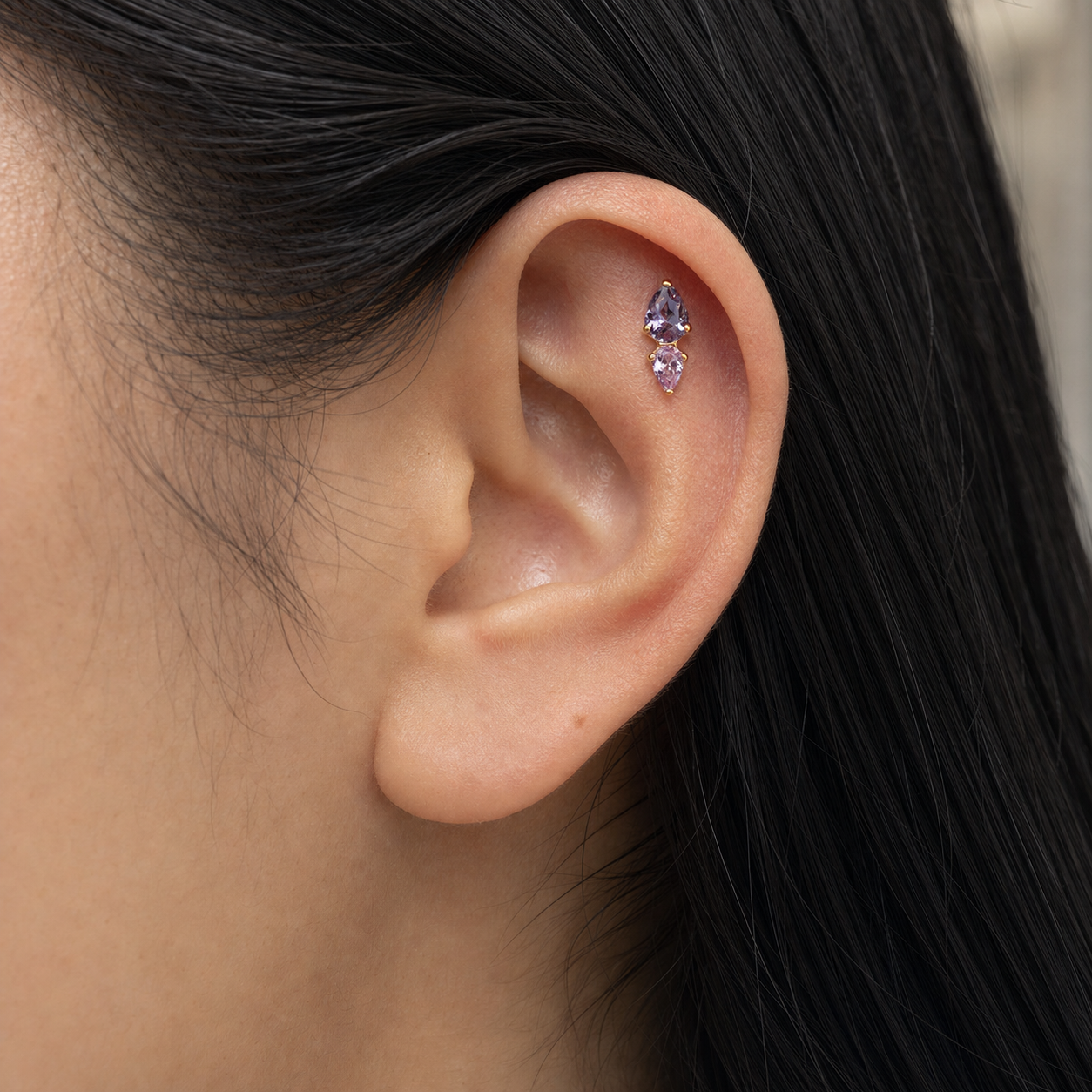 Purple ASTM F136 Titanium Piercing Part - Gold, Threadless — wearing view four (P-PT-0011-G01)