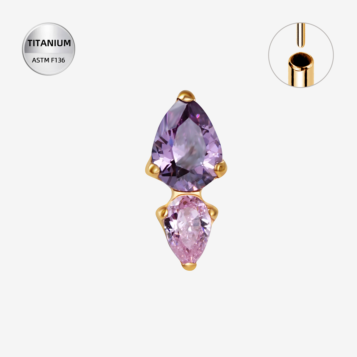 Purple ASTM F136 Titanium Piercing Part - Gold, Threadless — product detail views (P-PT-0011-G01)