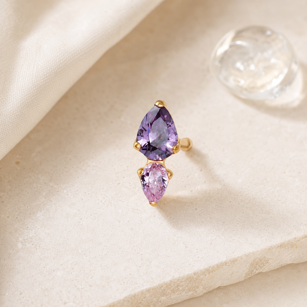 Purple ASTM F136 Titanium Piercing Part - Gold, Threadless — styled flat lay (P-PT-0011-G01)