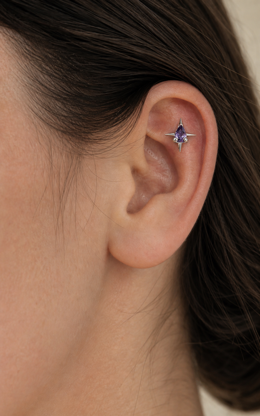 Purple CZ ASTM F136 Titanium Piercing Part - Silver, Internally Threaded, M0.9 mm — primary product image (P-PT-0012-S01)