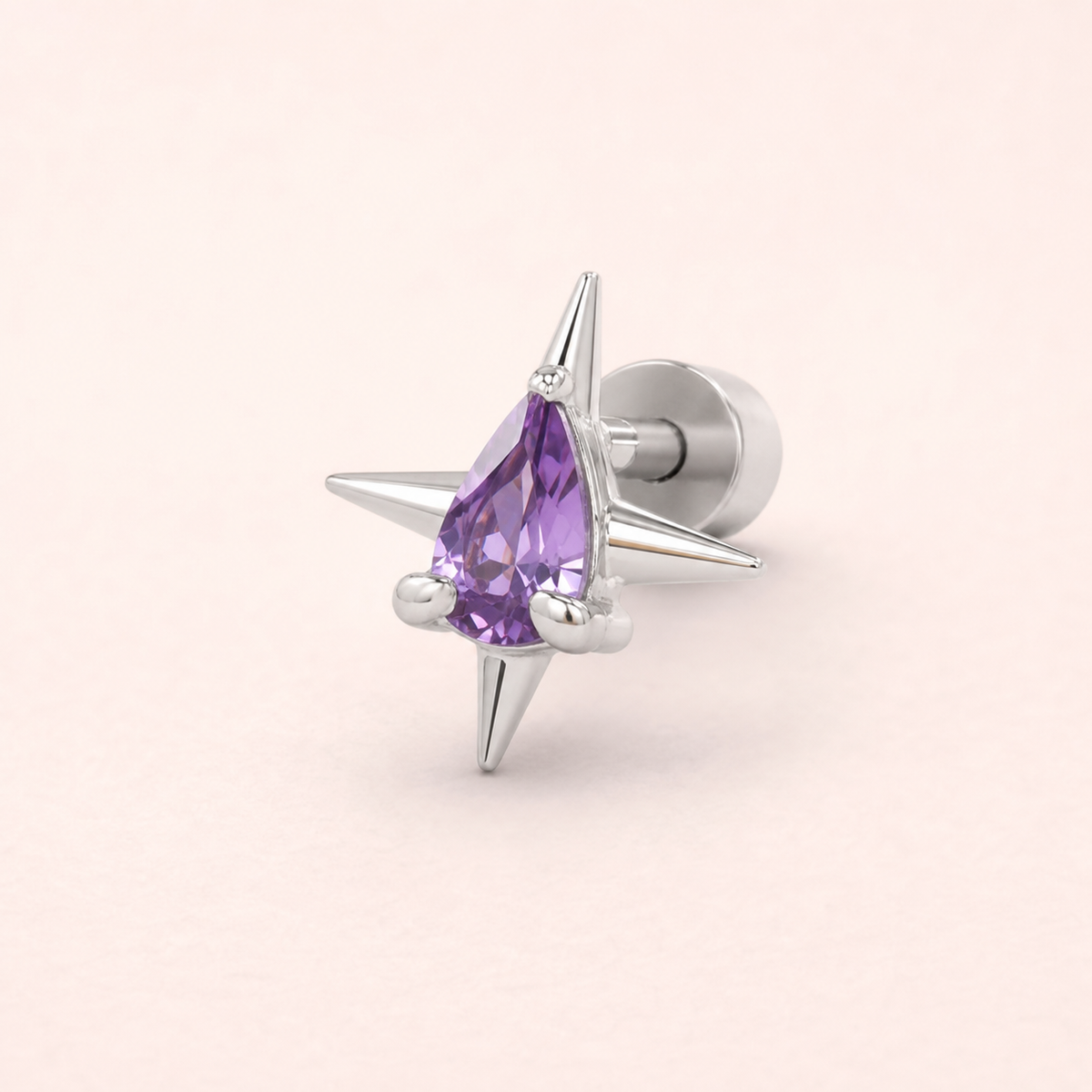 Purple CZ ASTM F136 Titanium Piercing Part - Silver, Internally Threaded, M0.9 mm — primary product image (P-PT-0012-S01)