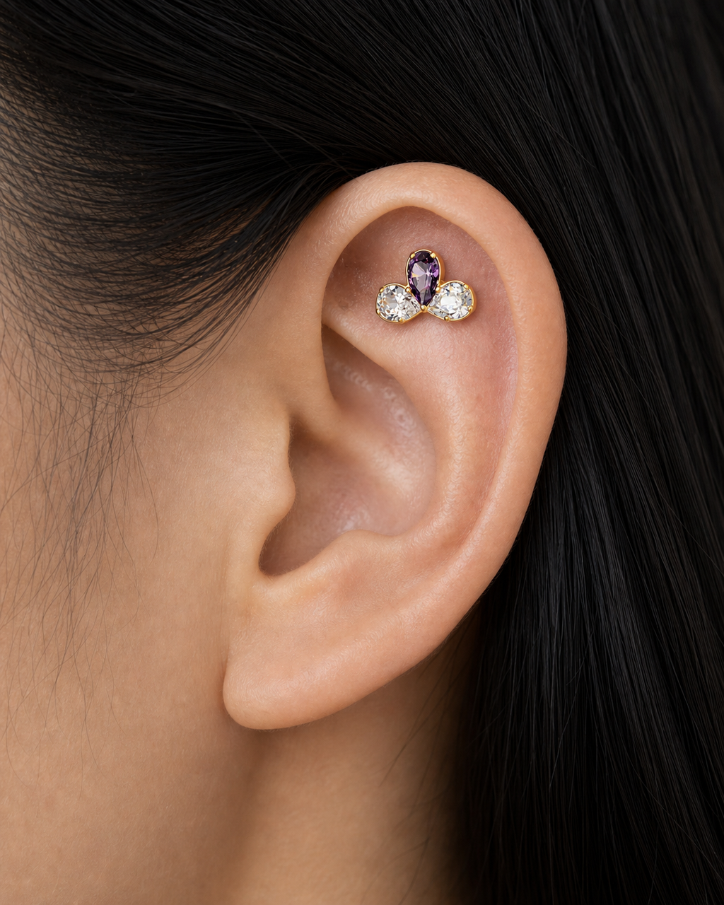 Clear and Purple ASTM F136 Titanium Piercing Part - Gold, Internally Threaded, 0.9 mm — product detail views (P-PT-0014-G01)