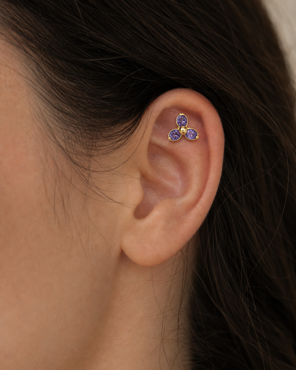 Purple CZ ASTM F136 Titanium Piercing Part - Gold, Internally Threaded, 0.9+5 mm — primary product image (P-PT-0015-G01)
