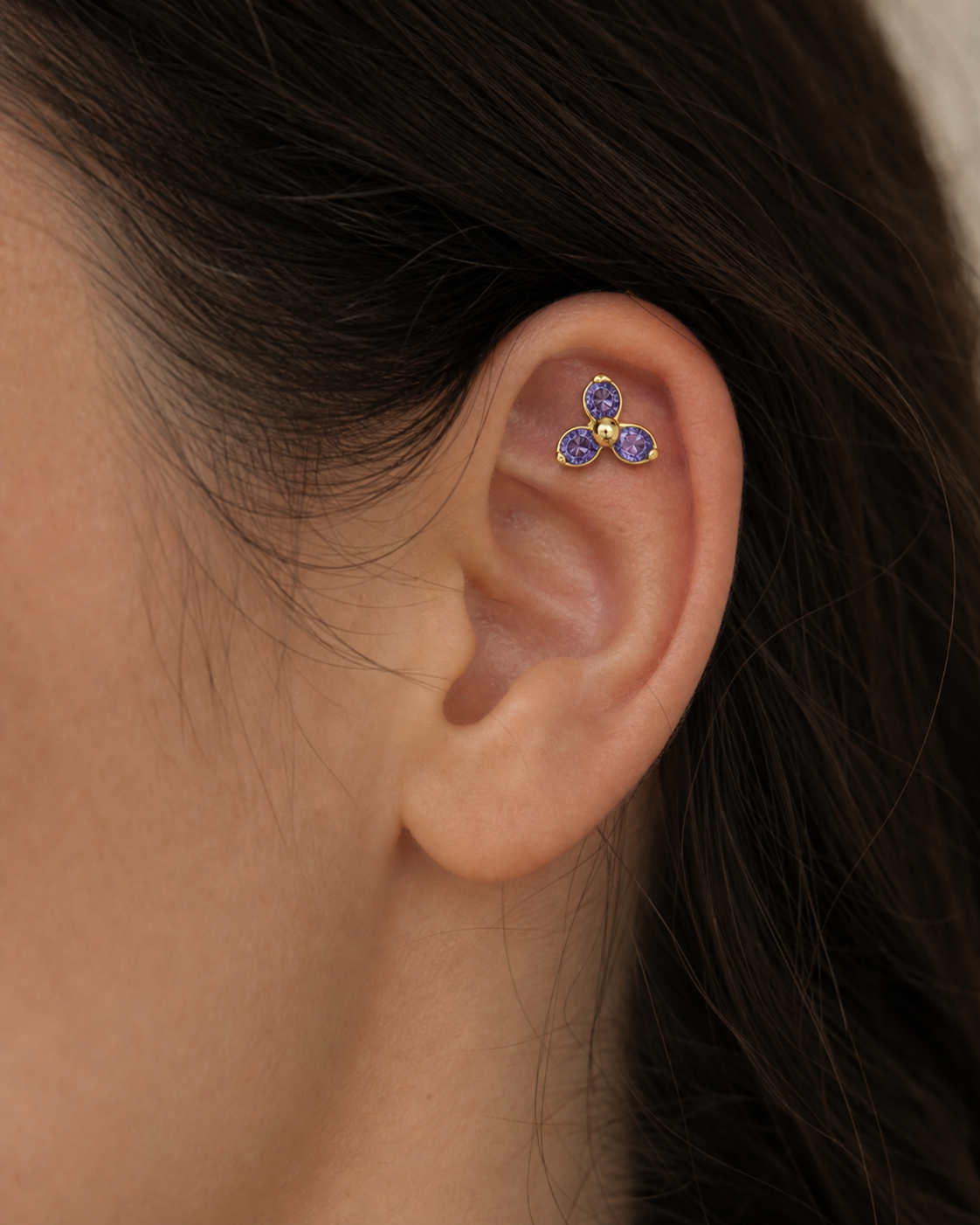 Purple CZ ASTM F136 Titanium Piercing Part - Gold, Internally Threaded, 0.9+5 mm — primary product image (P-PT-0015-G01)