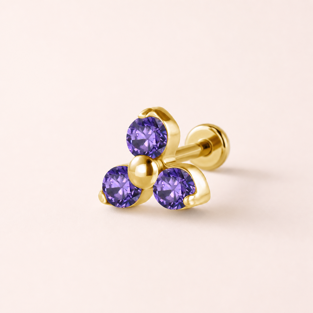 Purple CZ ASTM F136 Titanium Piercing Part - Gold, Internally Threaded, 0.9+5 mm — primary product image (P-PT-0015-G01)