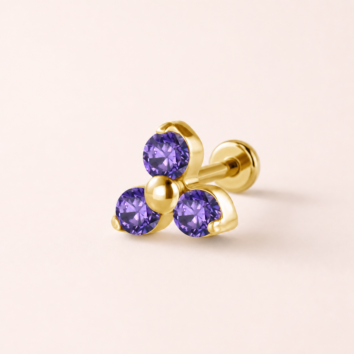 Purple CZ ASTM F136 Titanium Piercing Part - Gold, Internally Threaded, 0.9+5 mm — primary product image (P-PT-0015-G01)