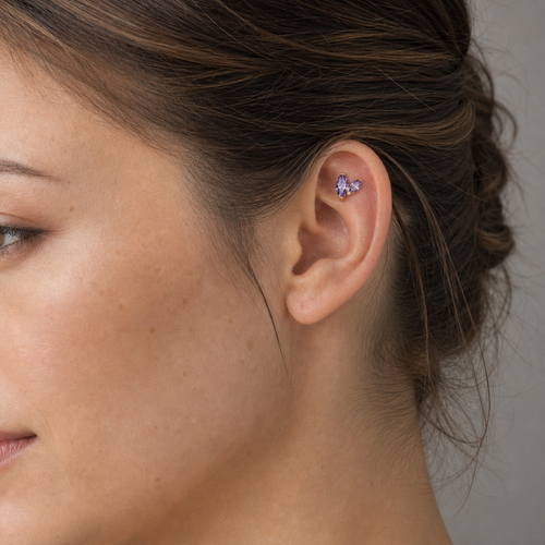 Amethyst ASTM F136 Titanium Piercing Part - Gold, Internally Threaded, M0.9 mm — wearing view two (P-PT-0016-G01)