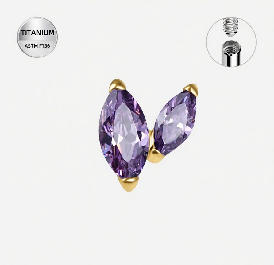 Amethyst ASTM F136 Titanium Piercing Part - Gold, Internally Threaded, M0.9 mm — product detail views (P-PT-0016-G01)