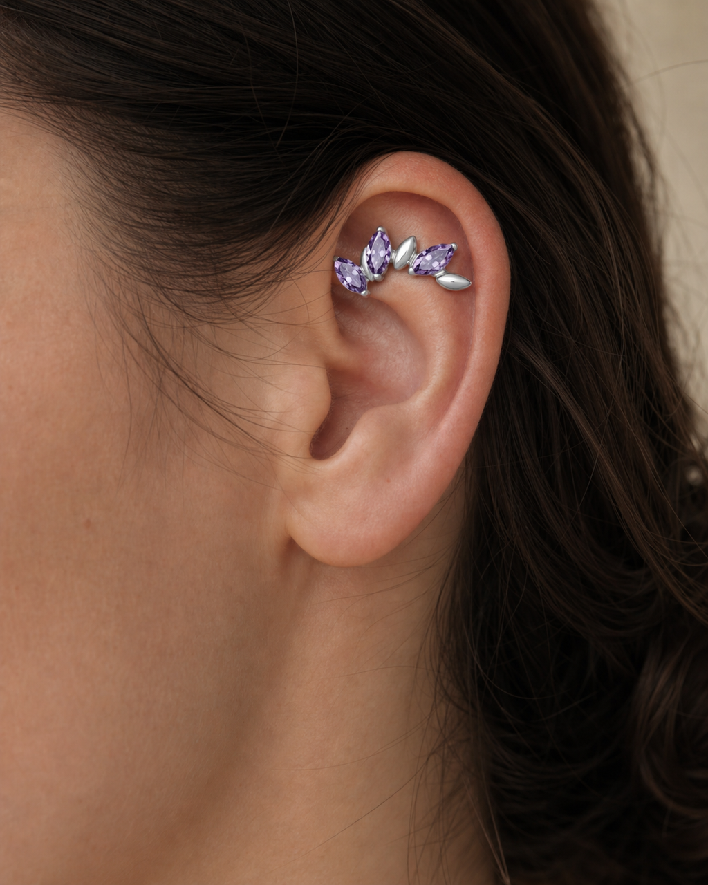 Purple CZ ASTM F136 Titanium Piercing Part - Silver, Internally Threaded, M0.9 mm — primary product image (P-PT-0017-S01)