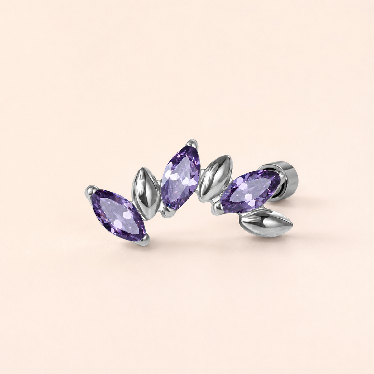 Purple CZ ASTM F136 Titanium Piercing Part - Silver, Internally Threaded, M0.9 mm — primary product image (P-PT-0017-S01)