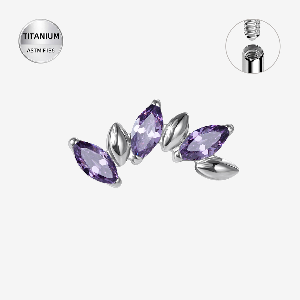 Purple CZ ASTM F136 Titanium Piercing Part - Silver, Internally Threaded, M0.9 mm — product detail views (P-PT-0017-S01)