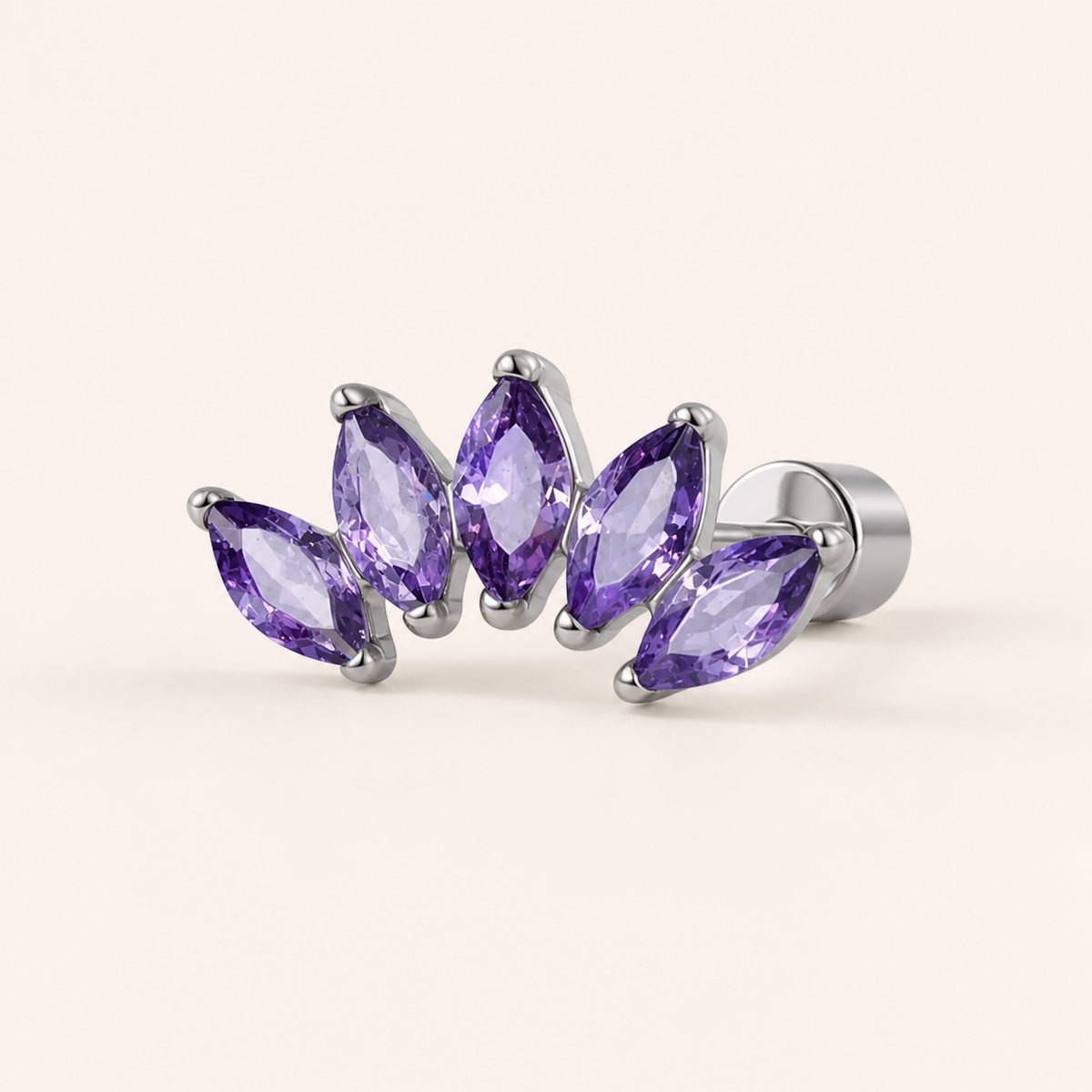 Purple CZ ASTM F136 Titanium Piercing Part - Silver, Internally Threaded, M0.9 mm — primary product image (P-PT-0018-S01)
