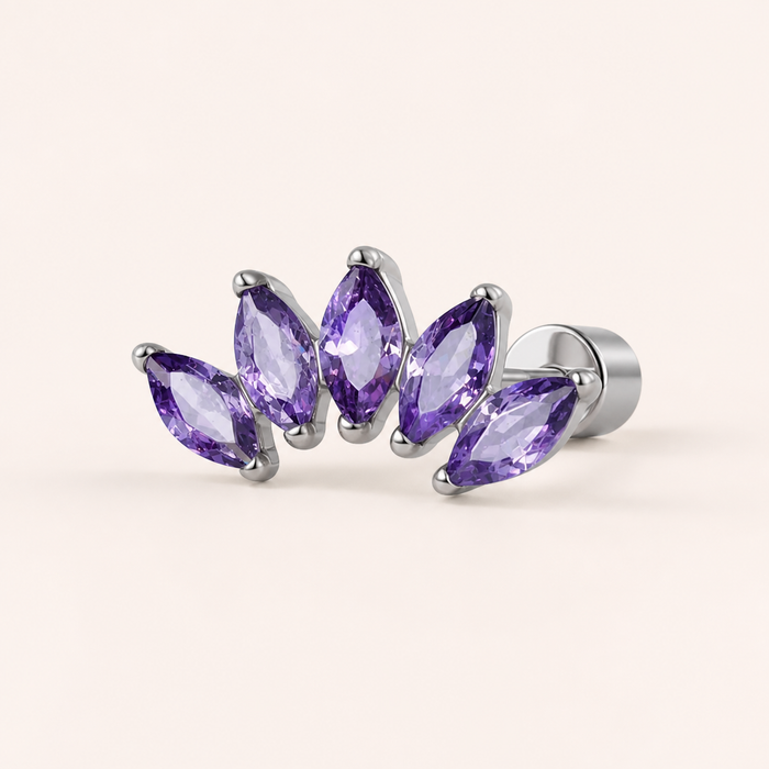 Purple CZ ASTM F136 Titanium Piercing Part - Silver, Internally Threaded, M0.9 mm — primary product image (P-PT-0018-S01)