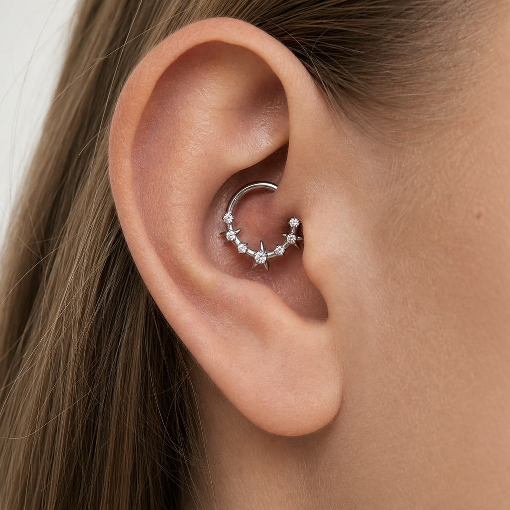 Clear CZ ASTM F136 Titanium Segment Ring - Gold, 16G, 1.2 x 8 mm — wearing view four (P-SR-0039-G01)