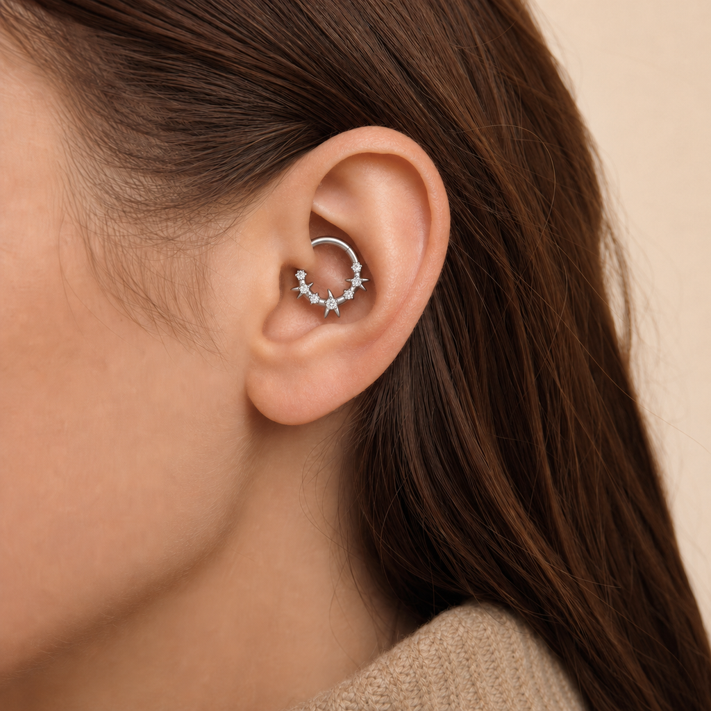 Clear CZ ASTM F136 Titanium Segment Ring - Gold, 16G, 1.2 x 8 mm — wearing view one (P-SR-0039-G01)