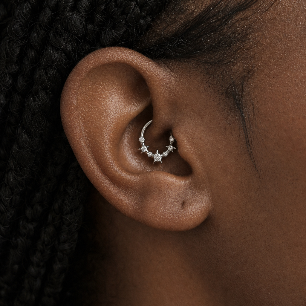 Clear CZ ASTM F136 Titanium Segment Ring - Gold, 16G, 1.2 x 8 mm — wearing view five (P-SR-0039-G01)